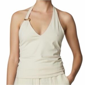 NWT Abercrombie & Fitch Crop Halter-neck Top Womans XS Cream Soft Stretch V-neck